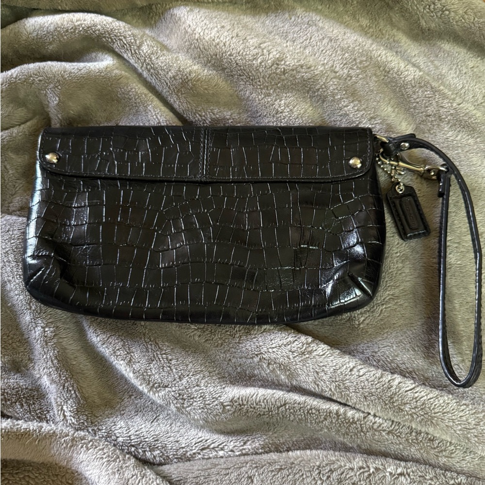 Coach Black Croc-Pattern Wristlet - Picture 4 of 4